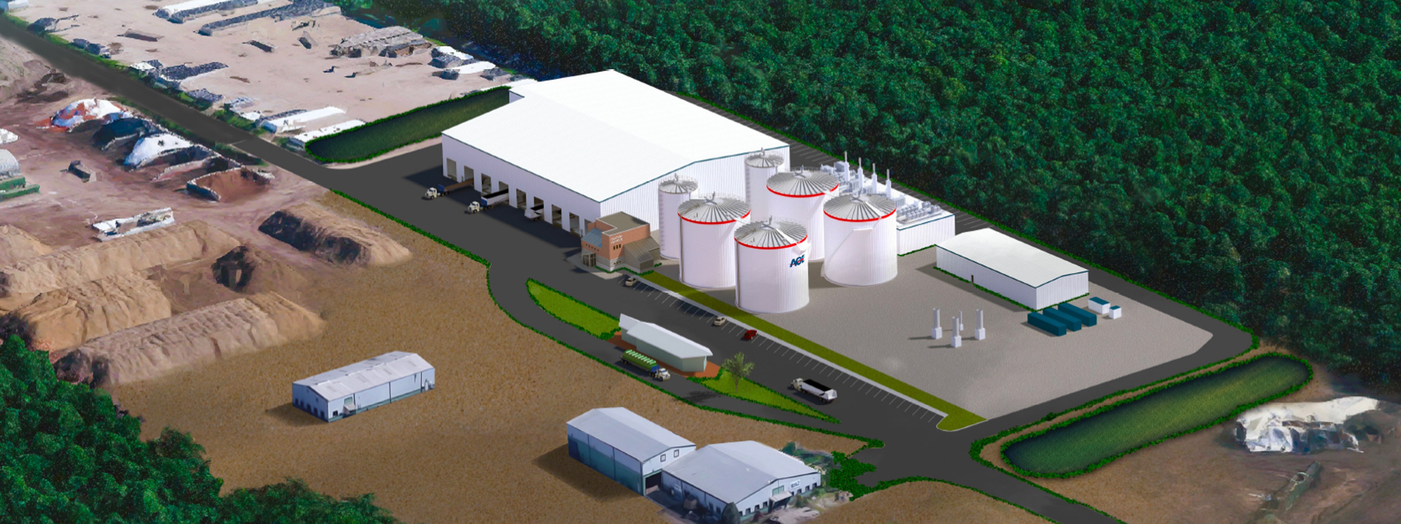 Overhead view of rendering of AOE plant