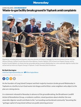Waste to gas facility breaks ground in Yaphank amid complaints Newsday cover story