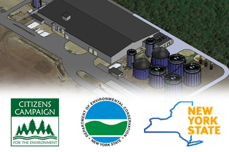 Citizens Campaign logo - NYS Department of Environmental Conservation logo - NYS Logo over rendering of AOE site